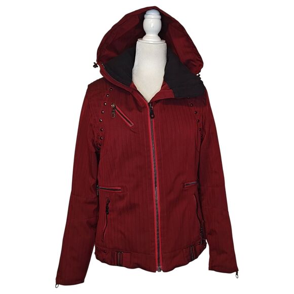 NILS Jacket Womens 6 Red Hooded Waterproof 10k Breathable Ski Snow Herringbone - Picture 1 of 16